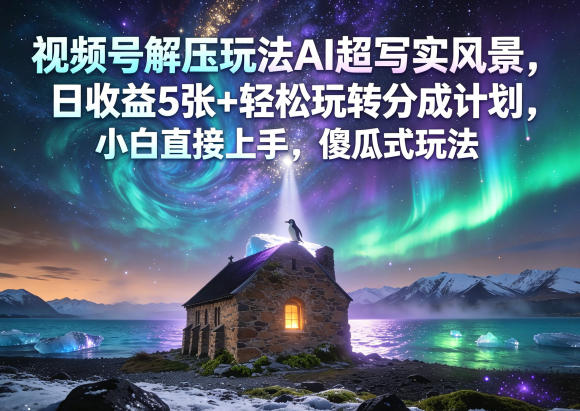 视频号解压玩法AI超写实风景，日收益5张+轻松玩转分成计划，小白直接上手，傻瓜式玩法-冒泡网