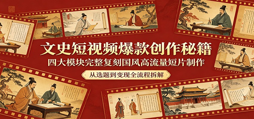 文史短视频爆款创作秘籍：四大模块完整复刻国风高流量短片制作-冒泡网