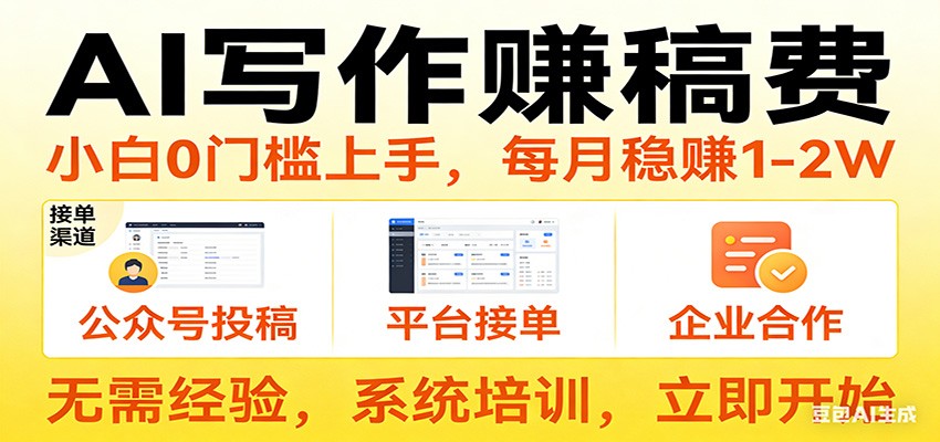 用AI写作赚稿费，提供接单渠道，每月稳赚1-2W，小白0门槛上手！-冒泡网