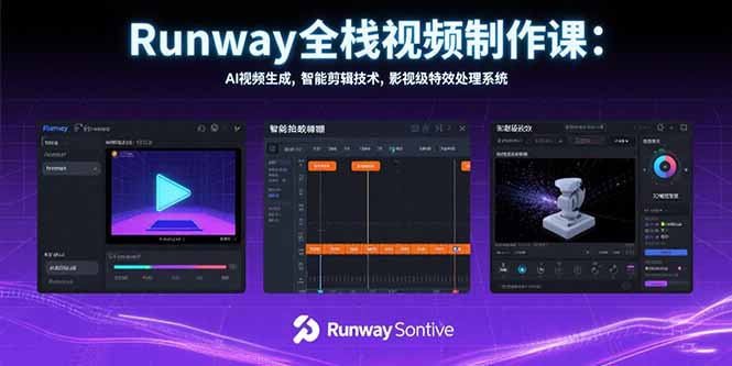 Runway全栈视频制作课：AI视频生成，智能剪辑技术，影视级特效处理系统-冒泡网