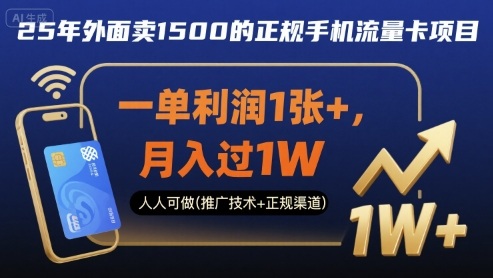 25年外面卖1500的正规手机流量卡项目，一单利润1张+，月入过1W，人人可做(推广技术+正规渠道)【揭秘】-冒泡网