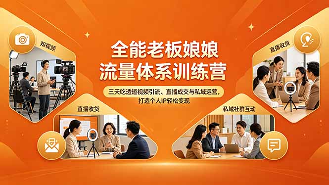 全能老板娘流量体系训练营，三天吃透短视频引流、直播成交与私域运营，打造个人IP轻松变现-冒泡网