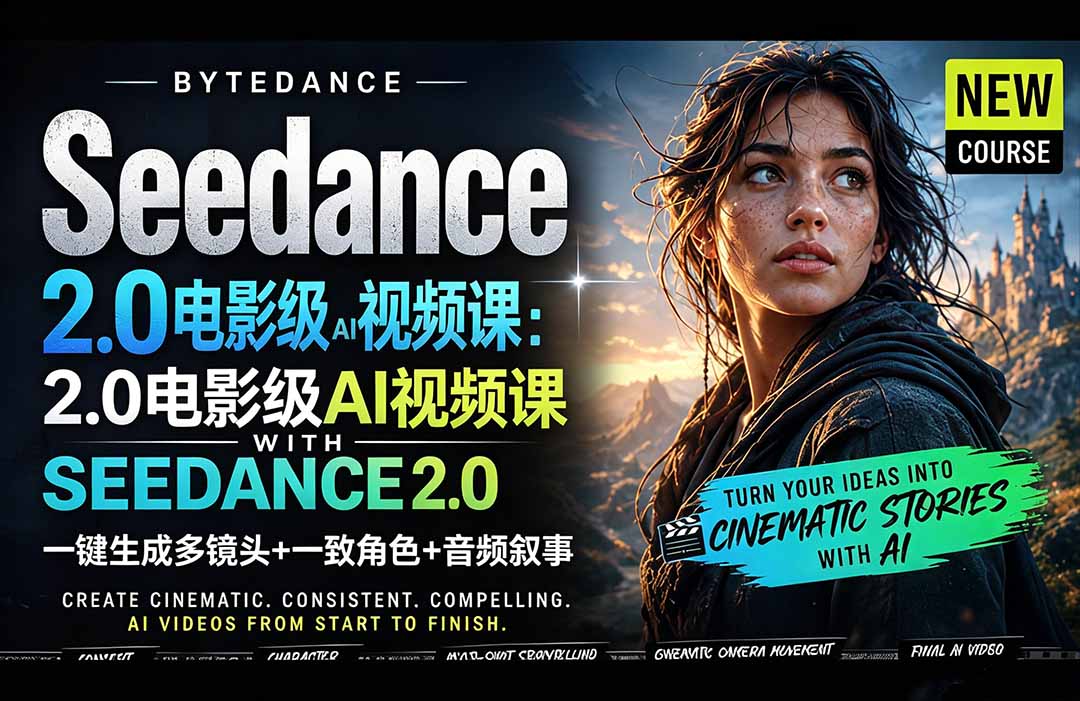 Seedance 2.0电影级AI视频课：一键生成多镜头+一致角色+音频叙事-冒泡网