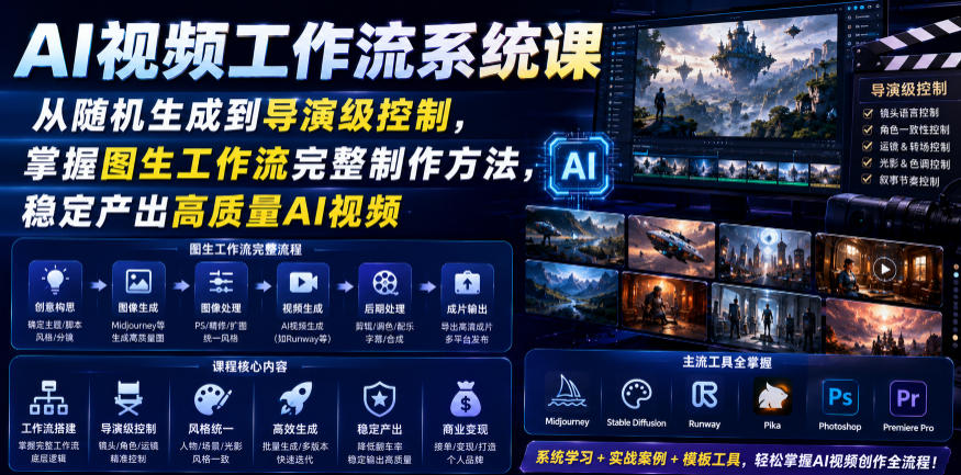 ec7aa2f6668f2550e312a4610d9edeb0.jpeg AI视频工作流系统课,从随机生成到导演级控制,掌握图生工作流完整制作方法,稳定产出高质量AI视频
