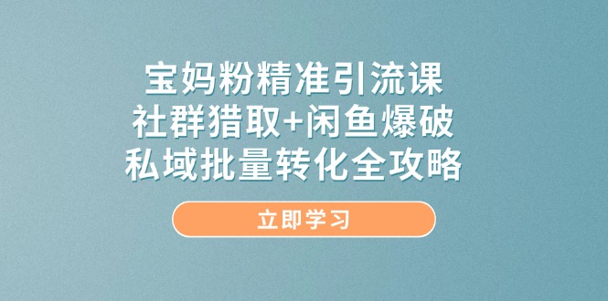 宝妈粉精准引流课，社群猎取+闲鱼爆破，私域批量转化全攻略-冒泡网