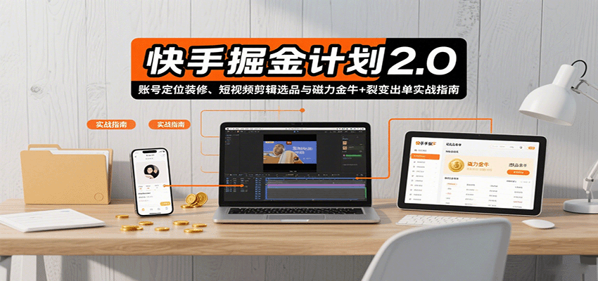 快手掘金计划2.0，账号定位装修、短视频剪辑选品与磁力金牛+裂变出单实战指南-冒泡网