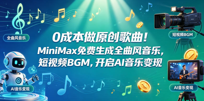 edeab91398f1d0050052add9e15ca955.jpeg 0成本做原创歌曲!MiniMax免费生成全曲风音乐,短视频BGM,开启AI音乐变现