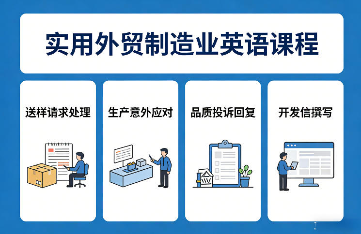 实用外贸制造业英语课程，教你专业处理送样请求、应对生产意外、回复品质投诉、撰写开发信等-冒泡网