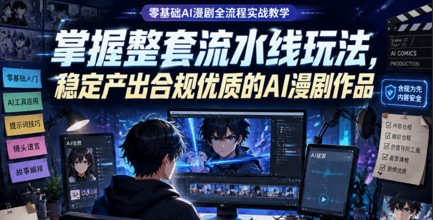 ee6f347310ce4ae36370de684e91225d.jpeg 零基础AI漫剧全流程实战教学,掌握整套流水线玩法,稳定产出合规优质的AI漫剧作品