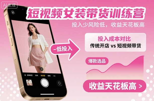 eea7338485431868289f2cd0067a1ba4.jpeg 短视频女装带货训练营,投入少风险低,收益天花板高