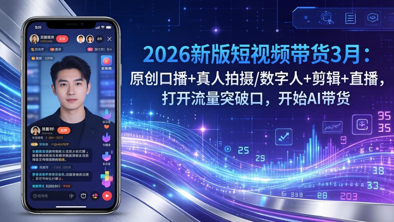 2026新版短视频带货3月：原创口播+真人拍摄/数字人+剪辑+直播，打开流量突破口，开始AI带货-冒泡网