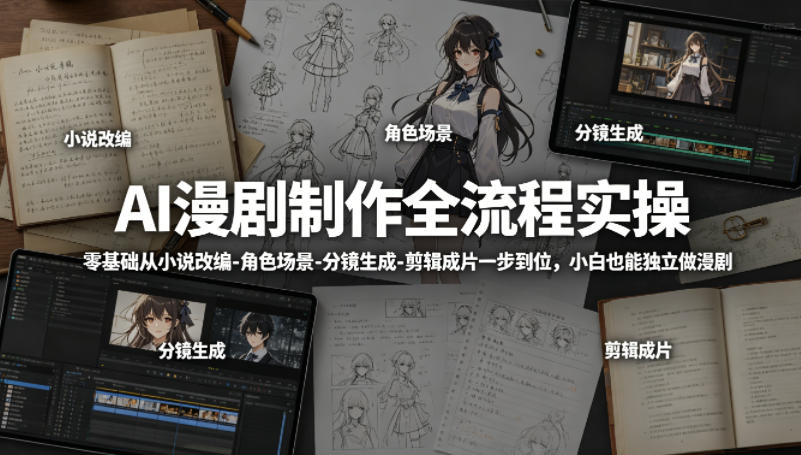 AI漫剧制作全流程实操，零基础从小说改编-角色场景-分镜生成-剪辑成片一步到位，小白也能独立做漫剧-冒泡网