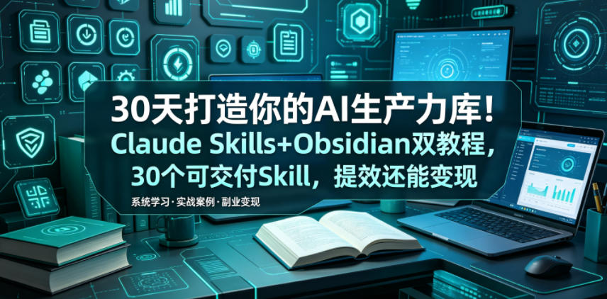 30天打造你的AI生产力库！Claude Skills+Obsidian 双教程，30 个可交付 Skill，提效还能变现-冒泡网