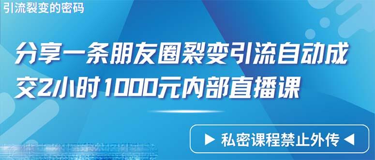 (9850期)仅靠分享一条朋友圈裂变引流自动成交2小时1000内部直播课程-冒泡网