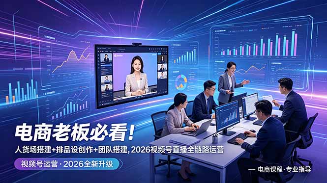 电商老板必看！人货场搭建+排品设计+素材创作+团队搭建，2026视频号直播全链路运营-冒泡网