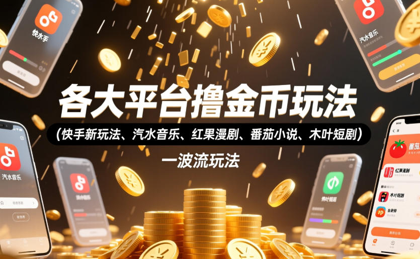 各大平台撸金币玩法(快手新玩法、汽水音乐、红果漫剧、番茄小说、木叶短剧)，一波流玩法(收费398元的教程)-冒泡网