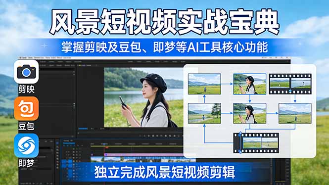 风景短视频实战宝典：掌握剪映及豆包、即梦等AI工具的核心功能，独立完成风景短视频剪辑-冒泡网