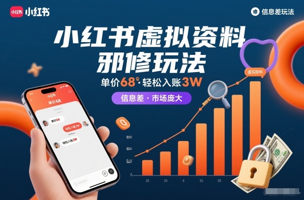 小红书虚拟资料邪修玩法，单价68，轻松入账3W，信息差玩法，市场庞大-冒泡网