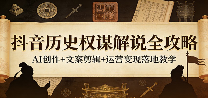 抖音历史权谋解说全攻略：AI创作+文案剪辑+运营变现落地教学-冒泡网