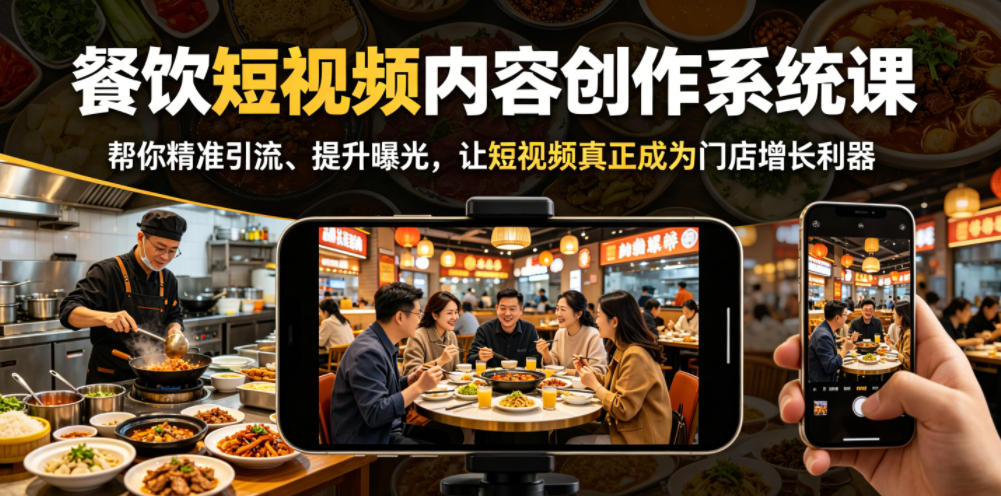 餐饮短视频内容创作系统课，帮你精准引流、提升曝光，让短视频真正成为门店增长利器-冒泡网