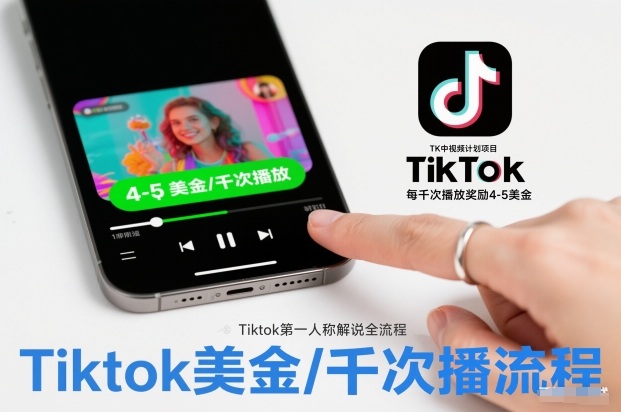 TK中视频计划项目，Tiktok第一人称解说流程，每干次播放奖励4-5美金-冒泡网