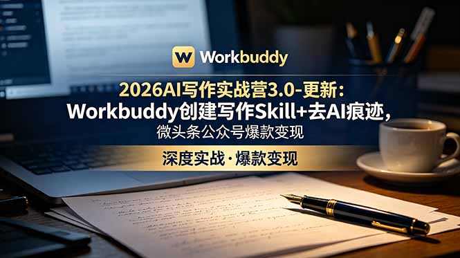 2026AI写作实战营3.0-更新：Workbuddy创建写作Skill+去AI痕迹，微头条公众号爆款变现-冒泡网