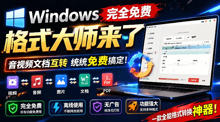 Windows完全免费格式大师来了，音视频文档互转统统免费搞定！免费无广，离线使用格式大师-蜗牛学社