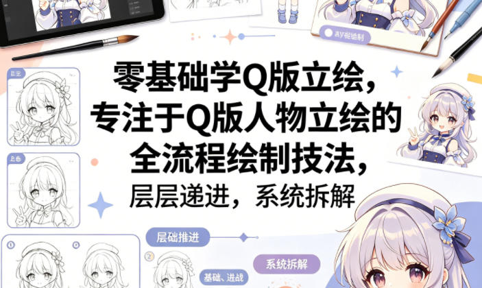 零基础学Q版立绘，专注于Q版人物立绘的全流程绘制技法，层层递进，系统拆解-冒泡网