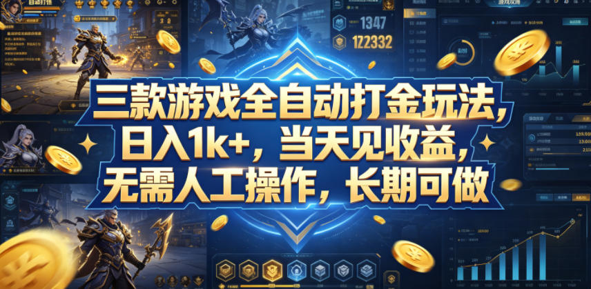 三款游戏全自动打金玩法，日入1k+，当天见收益，无需人工操作，长期可做【揭秘】-冒泡网