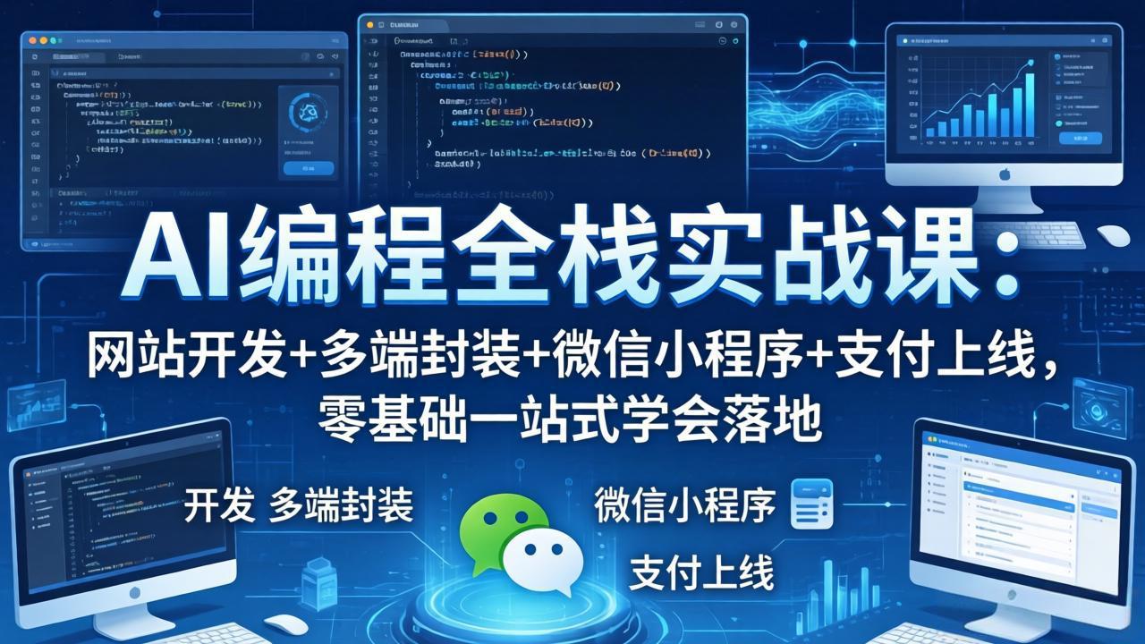 AI编程全栈实战课：网站开发+多端封装+微信小程序+支付上线，零基础一站式学会落地-冒泡网